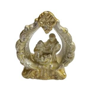 Christmas Nativity Ornament White Gold Trim Beautiful 4 " Holy Family Decor